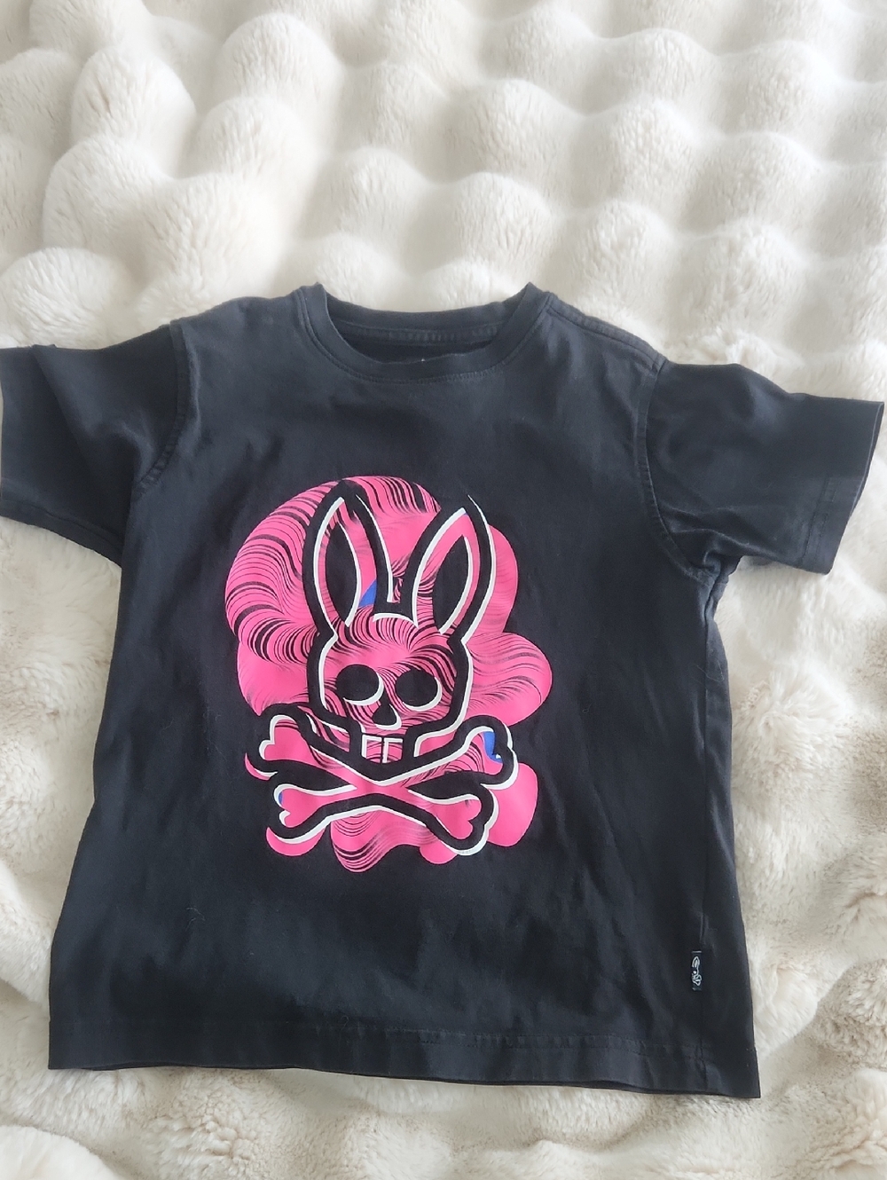 Psycho Bunny Black Tee with Hot Pink Bunny Skull Graphic